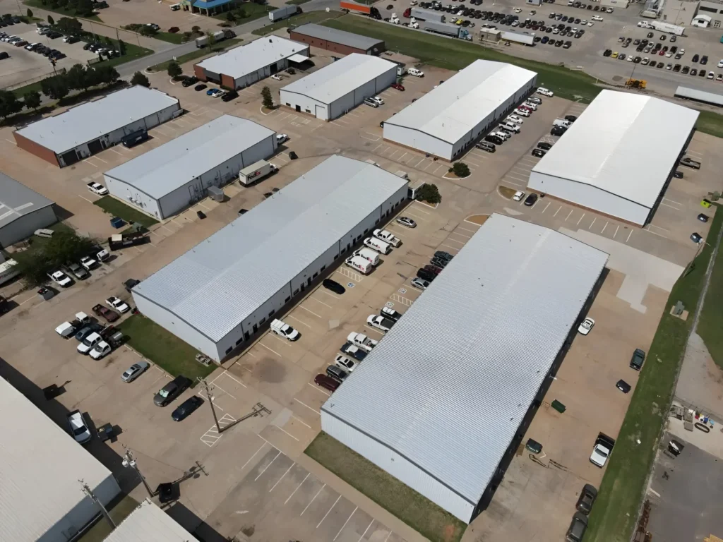Aerial view of an industrial warehouse and distribution complex